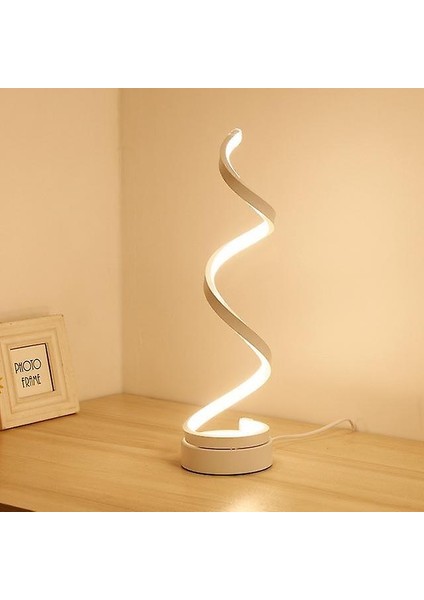 Modern LED Spiral Masa Lambası Kavisli Masa Başucu Lambası Serin Beyaz Sıcak Beyaz Işık Oturma Odası Yatak Odası Okuma Işığı Için (Abd Fiş)