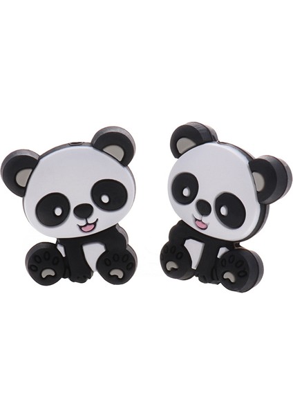5 Adet Panda Silikon Hayvan Bebek Diş Kaşıyıcı Kemirgen Yenidoğan Çiğneme Emzik Zincir Aksesuarları Diş Hediye | Bebek Dişleri (Gri)