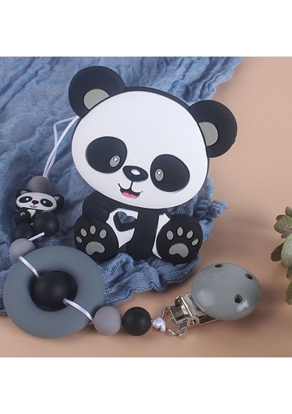 5 Adet Panda Silikon Hayvan Bebek Diş Kaşıyıcı Kemirgen Yenidoğan Çiğneme Emzik Zincir Aksesuarları Diş Hediye | Bebek Dişleri (Gri)