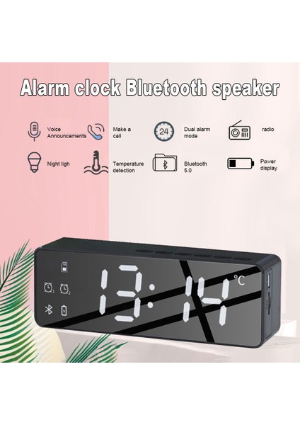 Dijital Saat Akıllı Kablosuz Bluetooth Hoparlör Başucu Çalar Saat Stereo Subwoofer ile Sıcaklık Monitörü Kısılabilir Ekran | Taşınabilir Hoparlörler (Siyah)