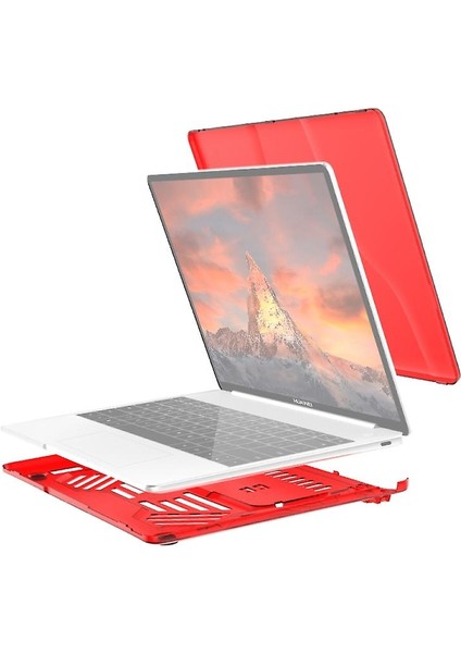 Split Su Geçirmez Pc Kristal Dizüstü Koruyucu Kılıf Huawei Matebook 13 Inç, Stand kolu (Kırmızı)(Yurt Dışından)