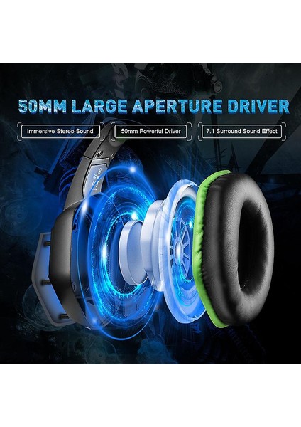 Eksa USB Gamıng Headset, 7.1 Surround Ses Oyun Kulaklığı, Ps4 Kulaklık, Pc Gürültü Iptal Iptal Iptal Mıc ve Rgb Işık, Pc Uyumlu, Playstation 4-Green