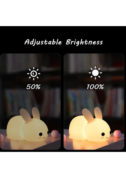 LED Gece Lambası Çocuk Silikon LED Gece Lambası Paskalya Deco ile Dokunmatik Anahtarı Taşınabilir USB Şarj Sürümü Tavşan Gece Lambası Bebek Odaları, Yatak Odaları, Oturma Odaları, Kamp, (Beyaz) modelleri