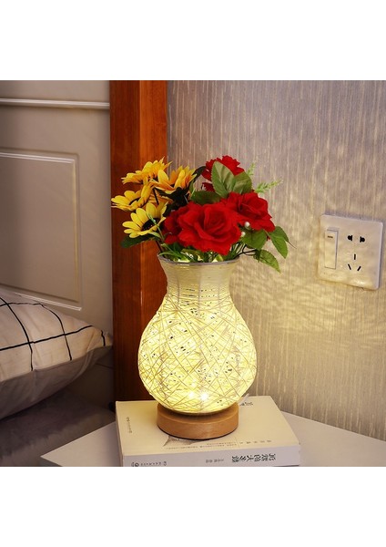 Modern USB Masa Lambası Ahşap Gölge 5 W Dekorasyon Gece Masa Işık Vazo Kavanoz Çiçek Tutucu Yemek Odası Oturma Odası Sıcak LED | LED Masa Lambaları