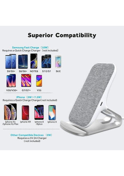 10W Kablosuz Şarj iphone 11 / Xr / Xs / Xs Max / x / 8 / Se 2020 ve Samsung Galaxy S20 / S10 / S10 + / S9 / S9 + NOTE10, Vb, (Gri) (Yurt Dışından) fırsatları