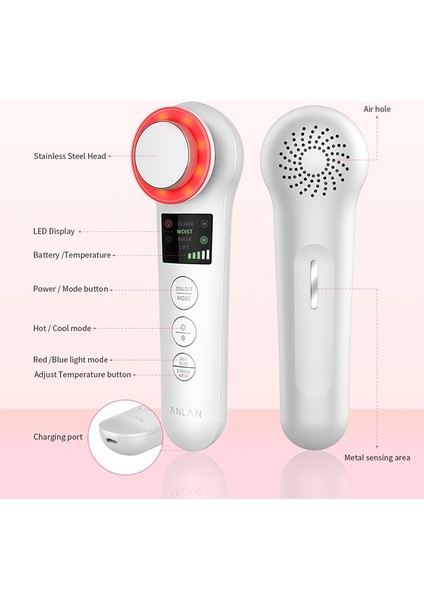 Yüz Masajı Için Güzellik Yüz Masajı Ultrasonik Cilt Bakım Araçları Kriyoterapi Yüz Zayıflama Cihazı Yüz Spa Güzellik Makinesi | LED Maske (Beyaz) (Yurt Dışından)