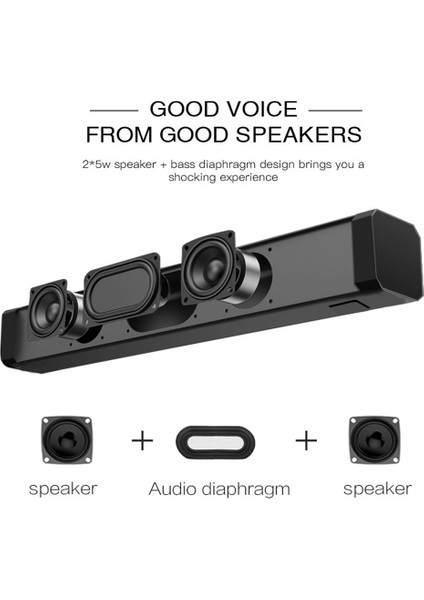 Siyah Büyük Güç Taşınabilir Kablosuz Bluetooth Hoparlör Stereo Soundbar Mini Sütun Subwoofer Tf Fm ile Pc Bilgisayar Tv Telefonu Için | Taşınabilir Hoparlörler