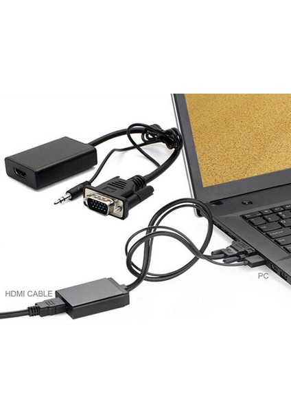 Siyah Taşınabilir USB 1080 P Dönüştürücü VGA Video Kablosu ile Video Laptop | HDMI Kabloları (Yurt Dışından)