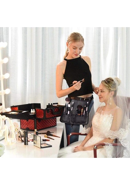 Sanatçı Profesyonel Makyaj Fırça Bel Çantası Büyük Kapasiteli Pu Kozmetik Paketi Taşınabilir Çok Cepler Çanta Kemer Kayışı ile | Kozmetik Çanta ve davalar fiyatları