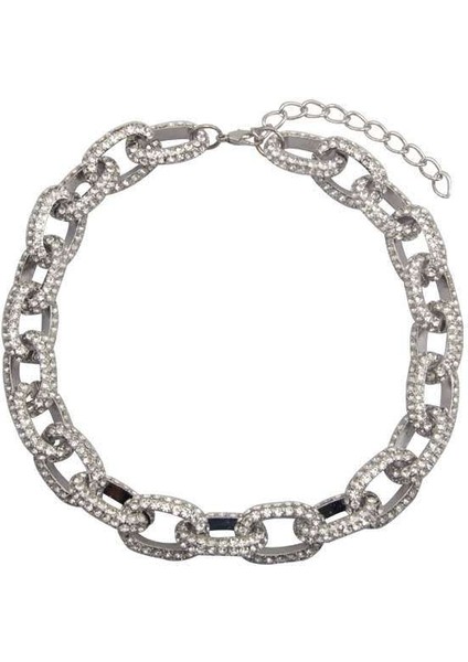 Trendy Rhinestone Kolye Gümüş Renk Bağlantı Kolye Zincir Gerdanlık Kolye Kadınlar Için Aksesuarları Moda Kuyumculuk | Gerdanlık Kolyeler