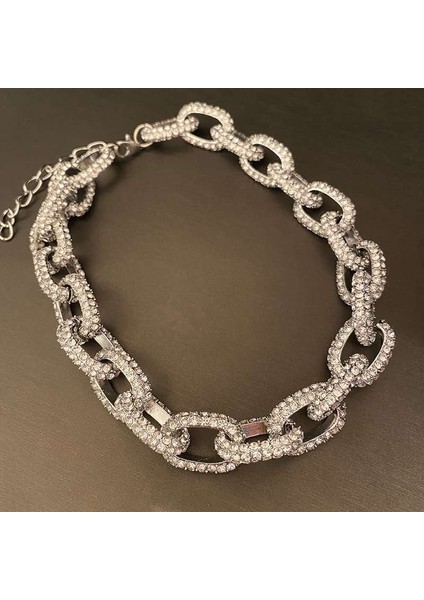 Trendy Rhinestone Kolye Gümüş Renk Bağlantı Kolye Zincir Gerdanlık Kolye Kadınlar Için Aksesuarları Moda Kuyumculuk | Gerdanlık Kolyeler modelleri