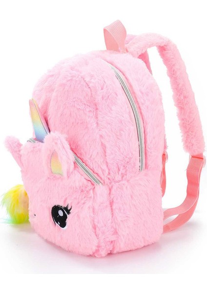 Unicorns Karikatür Okul Kitap Çantası Kız Kadın Kürk Sırt Çantası Anaokulu Sevimli Çanta Seyahat Çocuk Schoolbag Çocuklar Hediye Kitap Çantası Pembe