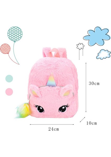 Unicorns Karikatür Okul Kitap Çantası Kız Kadın Kürk Sırt Çantası Anaokulu Sevimli Çanta Seyahat Çocuk Schoolbag Çocuklar Hediye Kitap Çantası Pembe