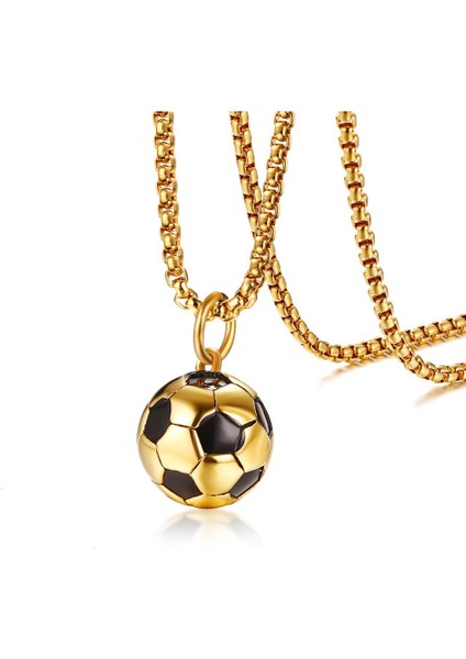 Erkek Bayan Paslanmaz Çelik Yuvarlak Futbol Futbol Kolye Kolye Altın Siyah (Yurt Dışından) modelleri