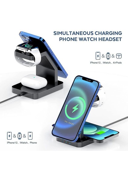 3 1 Kablosuz Şarj Standı Dock ile Mag Güvenli ile Apple iPhone 12/12 Pro / 12 Pro Max / 12 Mini, Airpods 2 / Pro Apple Için Manyetik Kablosuz Şarj Istasyonu Izle 6 5 4 3 2, (Siyah) modelleri