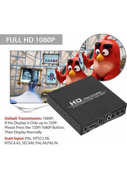 Full Hd 1080 P Dijital Dönüştürücü Yüksek Çözünürlüklü Video Dönüştürücü Scart HDMI Uyumlu Ab / Abd Güç Fiş Adaptörü Hdtv Hd | HDMI Kabloları (Yurt Dışından)