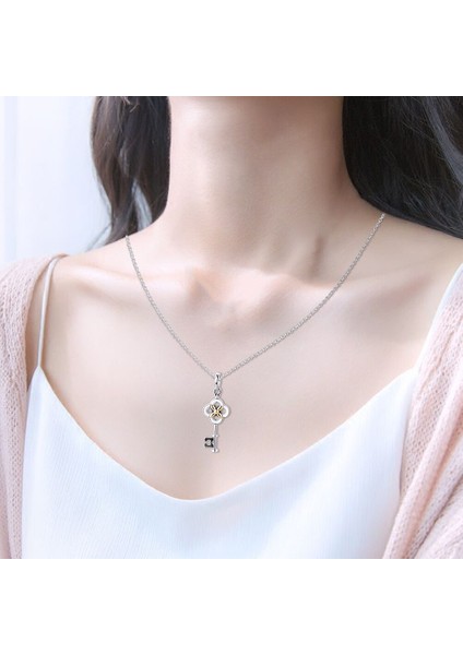 Anahtar Çiçek Kolye Kız Arkadaşlar Collier Doğum Günü Sevgililer Günü Uzun Zincir Kadınlar Için 100% Gerçek Gümüş S925 Kolye | Zincir Kolyeler(Yurt Dışından)