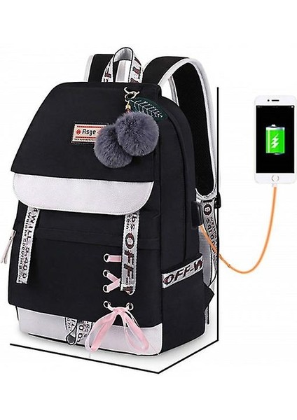 Ergonomik Unisex Naylon Su Geçirmez Okul Çantaları (Siyah)(Yurt Dışından)
