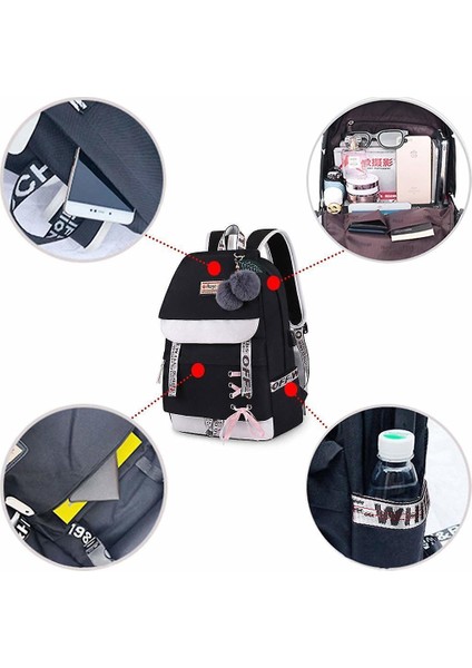 Ergonomik Unisex Naylon Su Geçirmez Okul Çantaları (Siyah)(Yurt Dışından)