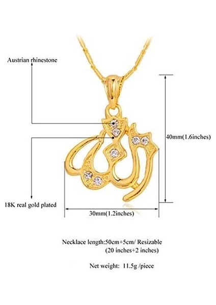 (Altın Küçük Versiyon) Kolye Kolye PLATIN/18K Altın Kaplama Müslüman Takı