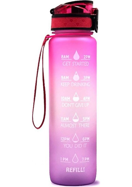 Zaman Işaretleyici Bpa Ücretsiz ve ile 1l Spor Su Şişesikaçak Geçirmez Taşınabilir Yeniden Kullanılabilir Içme Su Isıtıcısı Fitness Spor Su Kabı (Mor Pembe)