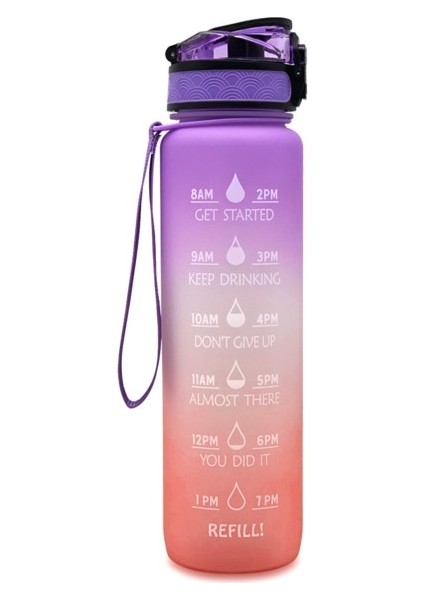 1l Motive Edici Su Şişesi Mat Degrade ile Zaman Işaretleyici Sızdırmaz Kantin Yürüyüş Bisiklet Bisiklet Bisiklet Kamp Için Koşu Yoga | Spor Şişeleri