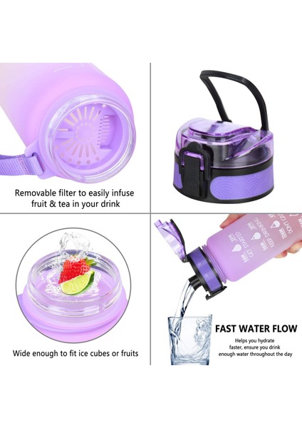 1l Motive Edici Su Şişesi Mat Degrade ile Zaman Işaretleyici Sızdırmaz Kantin Yürüyüş Bisiklet Bisiklet Bisiklet Kamp Için Koşu Yoga | Spor Şişeleri modelleri