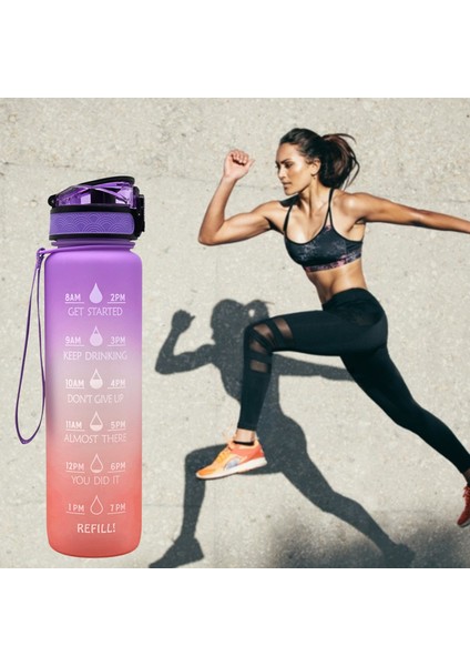 1l Motive Edici Su Şişesi Mat Degrade ile Zaman Işaretleyici Sızdırmaz Kantin Yürüyüş Bisiklet Bisiklet Bisiklet Kamp Için Koşu Yoga | Spor Şişeleri fırsatları