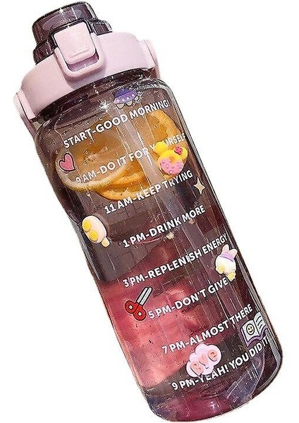 (Siyah) 2000 ml Büyük Kapasiteli Spor Su Fincanı Spor Su Şişesi ile Saman Taşınabilir Plastik Su Şişesi Sevimli Dıy Küçük Aksesuarları