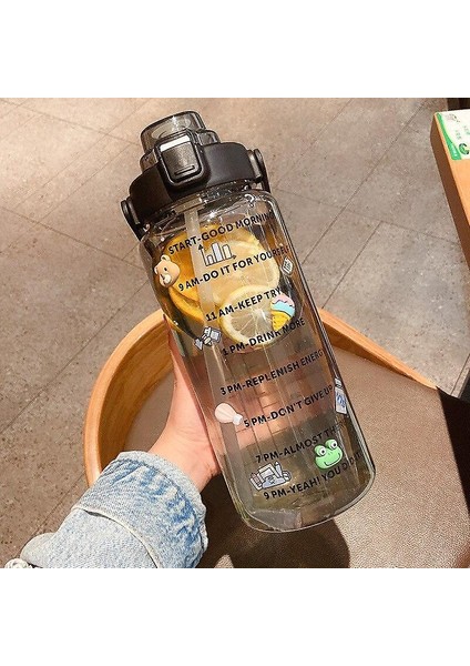 (Siyah) 2000 ml Büyük Kapasiteli Spor Su Fincanı Spor Su Şişesi ile Saman Taşınabilir Plastik Su Şişesi Sevimli Dıy Küçük Aksesuarları fiyatları