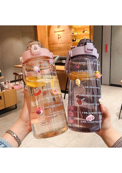 (Siyah) 2000 ml Büyük Kapasiteli Spor Su Fincanı Spor Su Şişesi ile Saman Taşınabilir Plastik Su Şişesi Sevimli Dıy Küçük Aksesuarları fırsatları