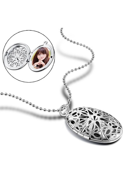 Büyük Yumurta Şekli Fotoğraf Kutusu Çerçeve Kolye Kolye Oval Charms Yüzer Locket Kolye Kadın Erkek Moda Anıt Gümüş Takı | Kolyeler