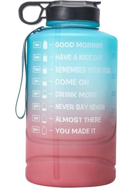 2.2l Motive Edici Su Şişesi Geniş Ağız, Taşınabilir Degrade Spor Şişesi (Yeşil Pembe)(Yurt Dışından)