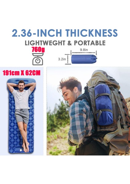 Ekstra Kamp Uyku Pedi Yastık ile Şişme Dahili Pompa Kompakt Ultralight Su Geçirmez Kamp Hava Mat | Kamp Mat(Yurt Dışından)