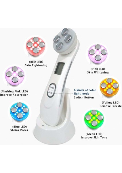 Ultrasonik Güzellik Cihazı, 5in1 Çok Fonksiyonlu Yüz Güzellik Cihazı, 6 Modu LED Güzellik Makinesi Mezoterapi Masajı