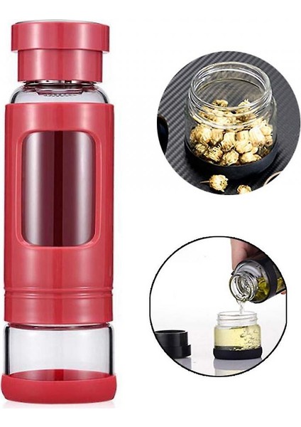 Taşınabilir Çay Tumbler Su Şişesi Çıkarılabilir Çay / Meyve Demlik ve Çay Saklama Bölmesi (Kırmızı) ile 400ML fırsatları