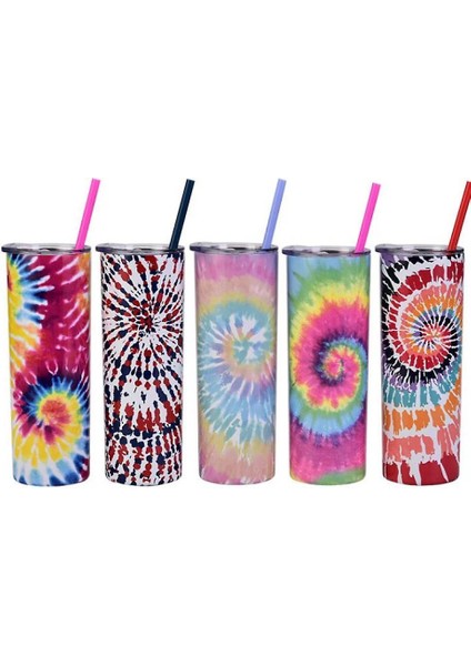 Üçlü Yalıtımlı Paslanmaz Çelik Tumbler Tie Boya Popüler Sanat Tabakası Bardaklar (Renkli)