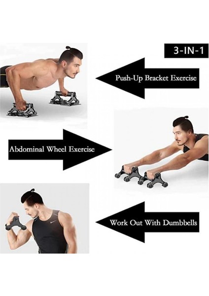 Çok Fonksiyonlu 3-In-1 Ev Egzersiz Ekipmanları, Abs Rulo Tekerlek - Yukarı Push Up Bars