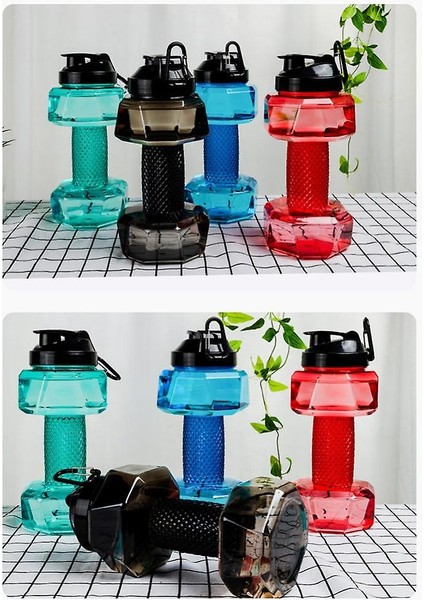 Homemiyn Taşınabilir Spor Su Kupası Spor Şişesi, 2200ML Büyük Kapasiteli Kupası, Dumbbell Şekli (2200ML) (Mavi)