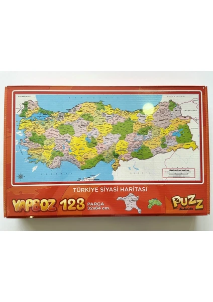 32 x 64 cm Kutulu Yapboz Türkiye Haritası 123 Parça