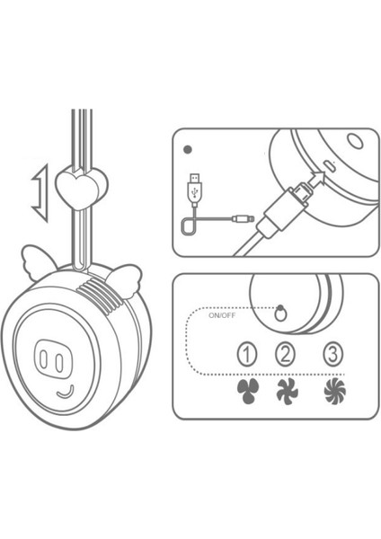 Asma Boyun Mini Şarj Edilebilir USB Fan Çocuk Taşınabilir Yapraksız Fan (Piglet (Mavi)) (Yurt Dışından)