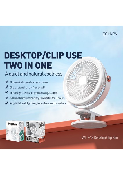 WT-F18 Masaüstü Taşınabilir Klip Fan Ring Light (Beyaz) (Yurt Dışından) fırsatları