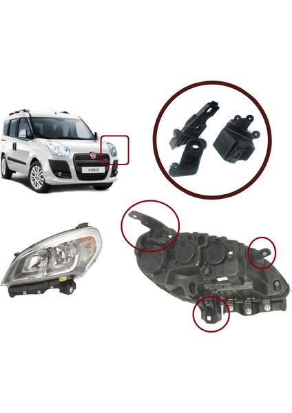 Otomotiv BHL550 Fiat Doblo Mk2 Makyajlı Kasa 2015-ON Için Sol Ön Far Ayağı Tamir Takımı 51974244