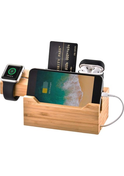 Çoklu USB Portları Şarj Dock Standı Station Bambu Baz Şarj Tutucu Apple Watch Için Iwatch Için iPhone Bambu 3 USB Bağlantı Noktaları | Telefon Sahipleri ve standları (Abd Fişi)