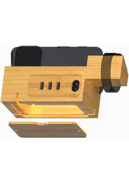 Ahşap Bambu 3 Limanlar Cep Telefonu Için USB Standı Izle Kulaklık Evrensel Masaüstü Tutucu Şarj Dock Istasyonu Braketi | Telefon Tutucular ve standları (Ingiltere Fişi) (Yurt Dışından)