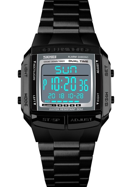 1381MEN Analog Dijital Izle Spor Saati 2fashion Casual Zaman 5 Alarm 3ATM Su Geçirmez Paslanmaz Çelik Kayış Backlight | Dijital Saatler (Siyah)