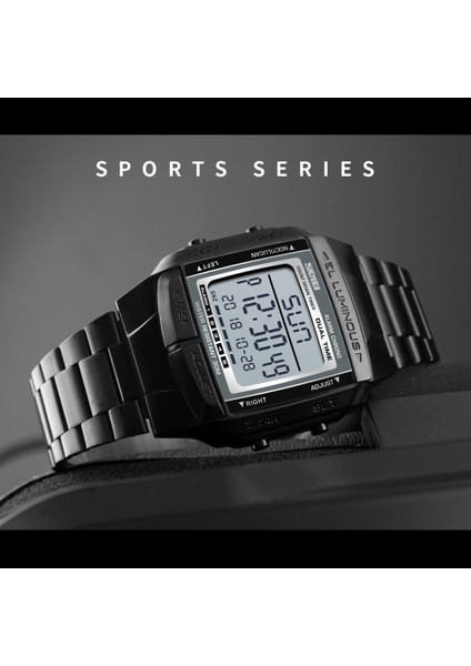 1381MEN Analog Dijital Izle Spor Saati 2fashion Casual Zaman 5 Alarm 3ATM Su Geçirmez Paslanmaz Çelik Kayış Backlight | Dijital Saatler (Siyah)