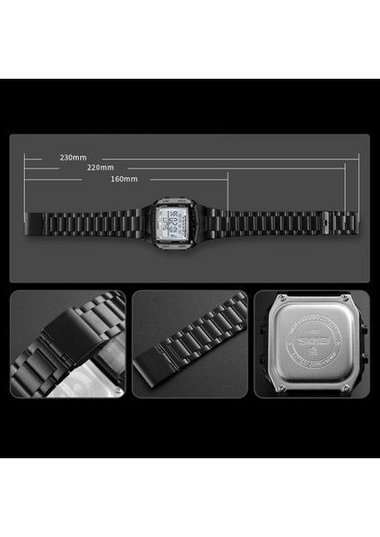 1381MEN Analog Dijital Izle Spor Saati 2fashion Casual Zaman 5 Alarm 3ATM Su Geçirmez Paslanmaz Çelik Kayış Backlight | Dijital Saatler (Siyah)