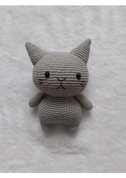 Gri Miniş Pisi Uyku Arkadaşı Amigurumi Organik Oyuncak