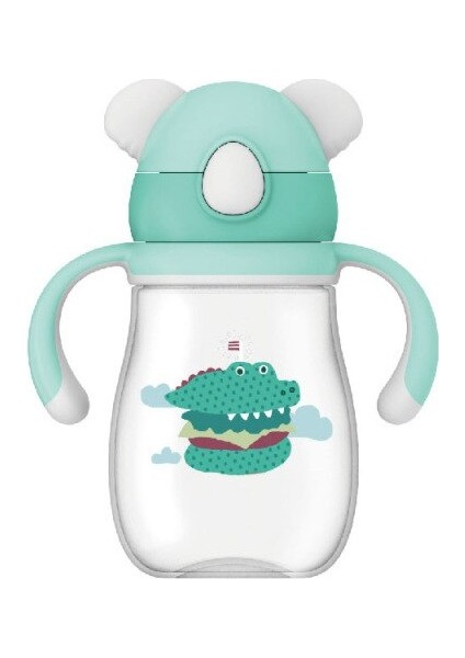 Karikatür Bebek Sippy Kupası Açık Kemer Tritan Kupası Çocuk Su Kupası ile Saman Bebek Su Şişesi | Kupalar (Yeşil)